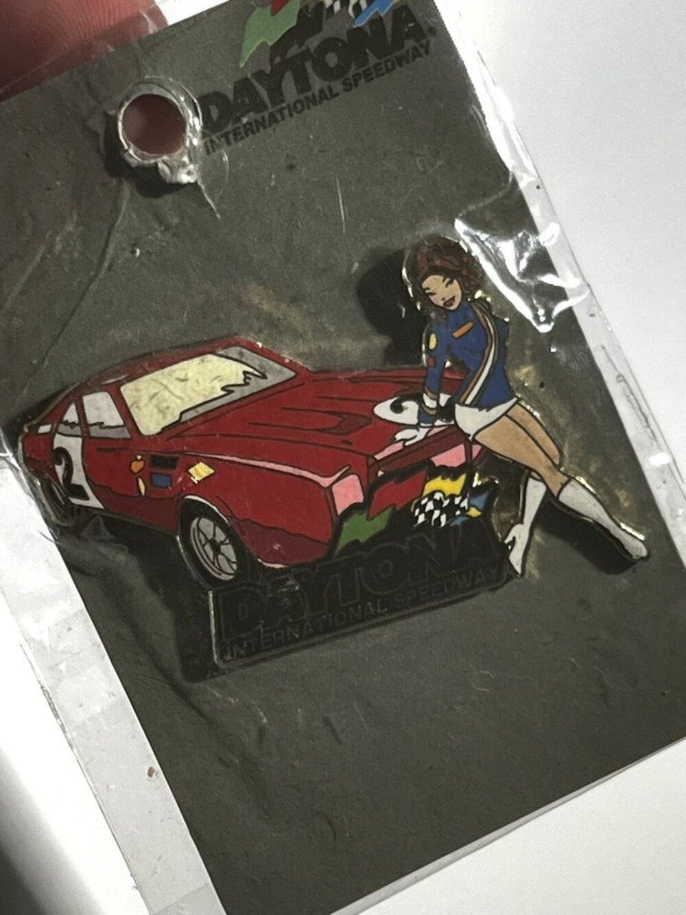 Daytona International Speedway Red Race Car Racing Girl Pin NASCAR Vintage RARE